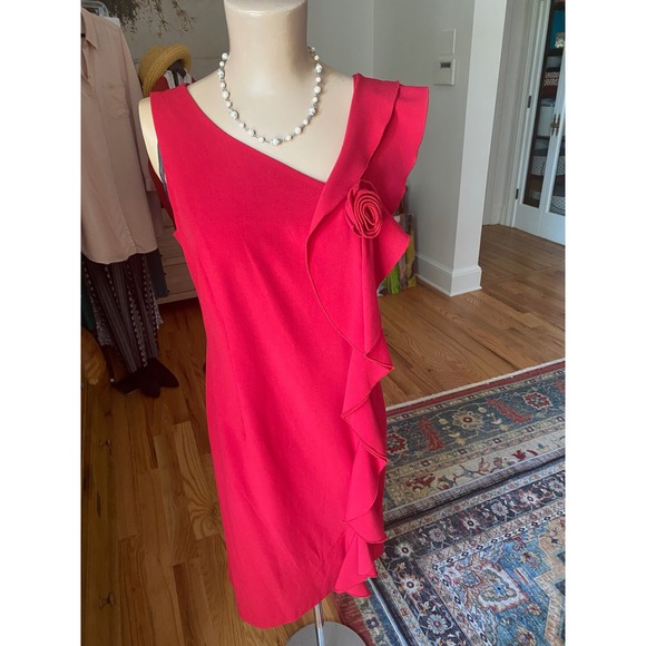 Emma & Michele Dresses & Skirts - Emma & Michele Red Ruffle Rosette Sheath Dress Sleeveless Size 8 NWT